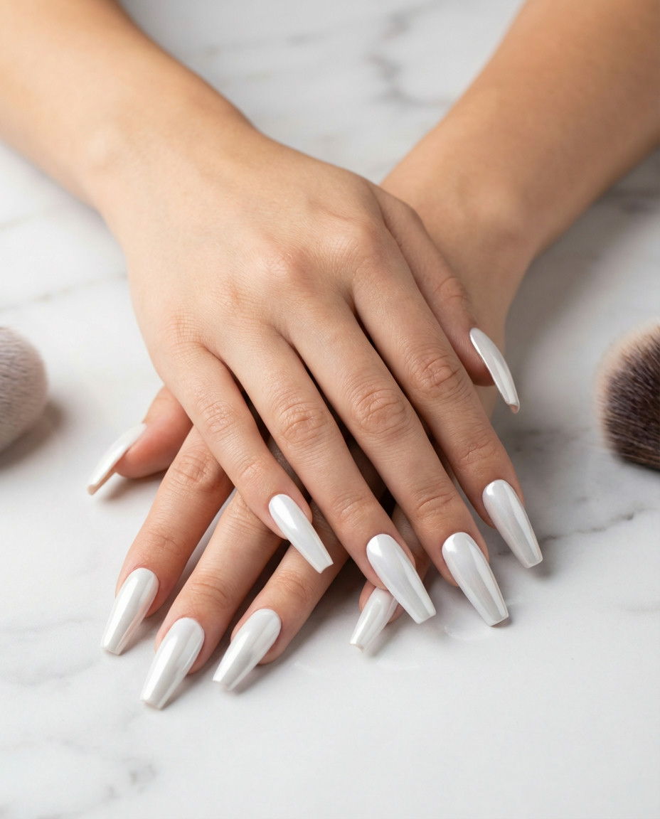 Swirl Art White Chrome Nails
