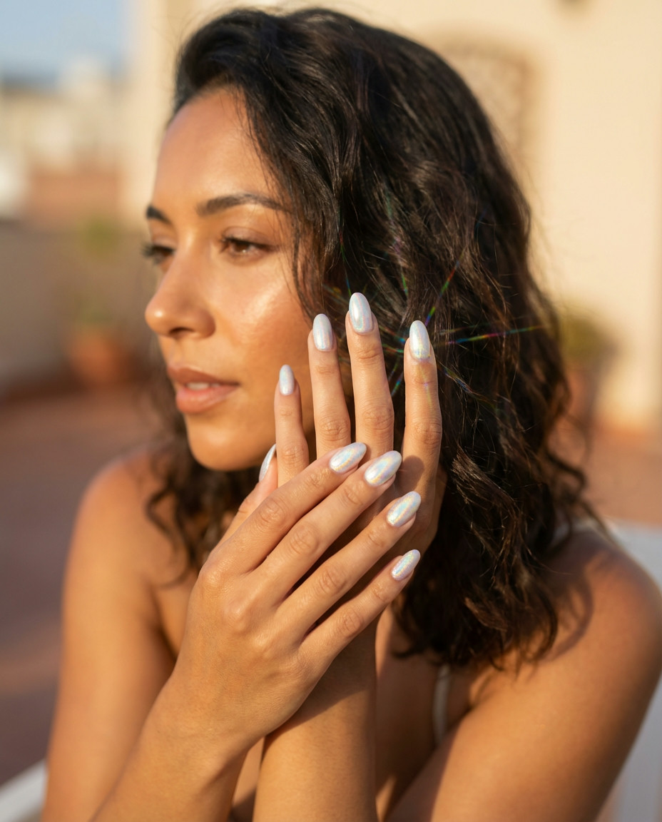 Milky Chrome with Glitter Dust