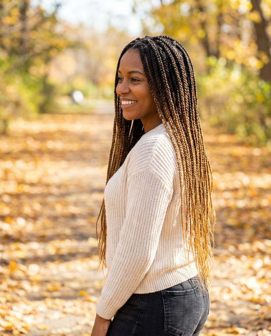 Waist-Length Box Braids Exuding Quiet Luxury