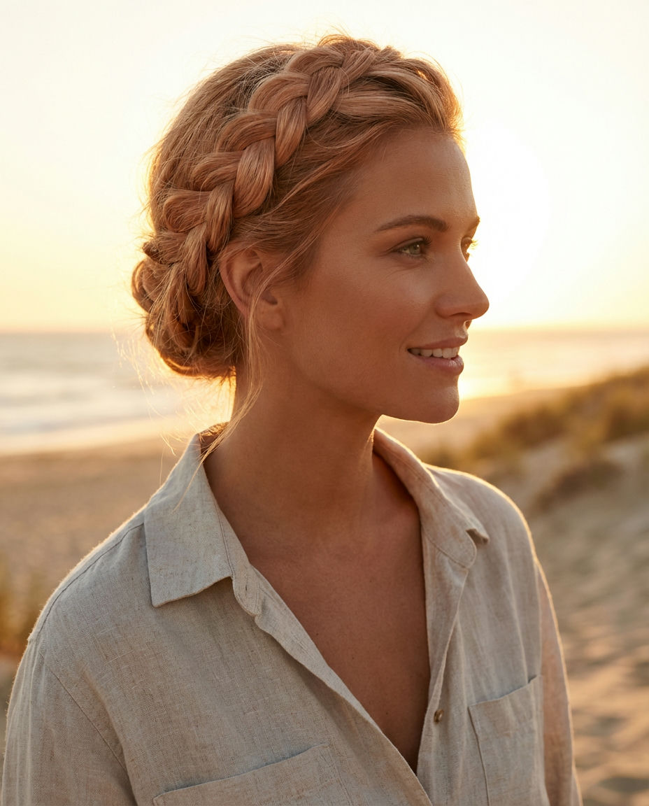 Romantic Braided Updo Featuring Strawberry Hues
