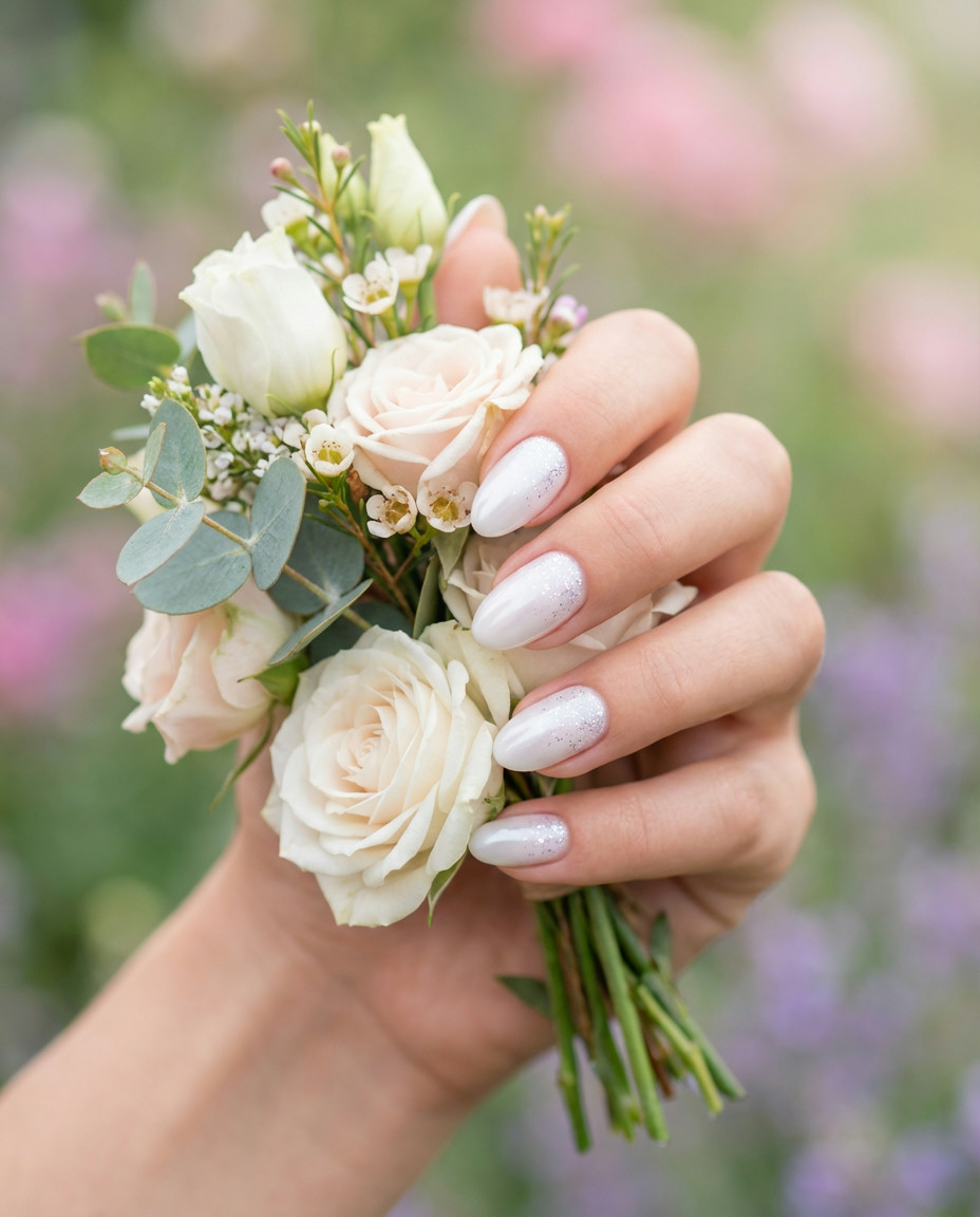 Metallic French Tip with Rhinestone Accent