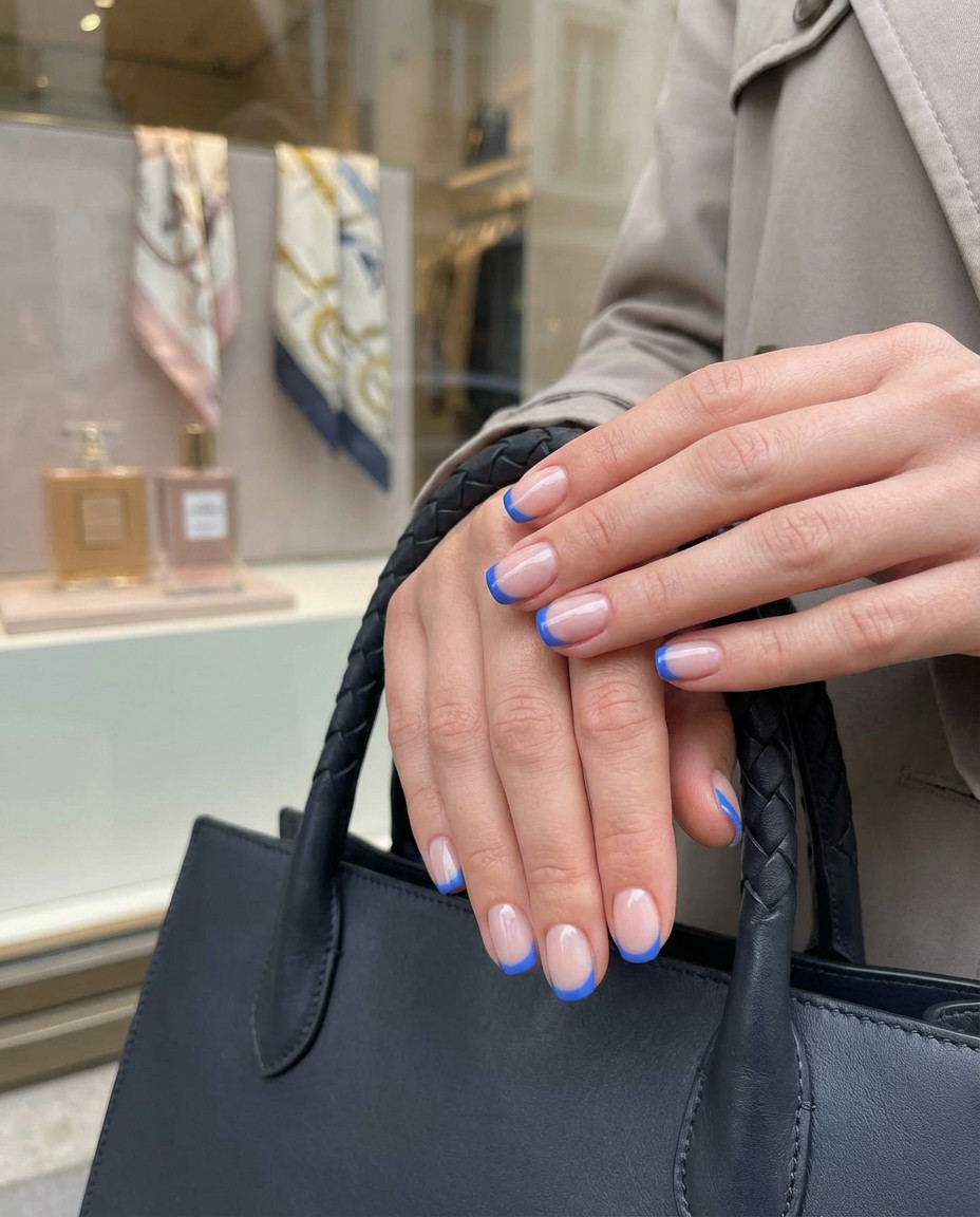 Azure Blue French with Dot Accents