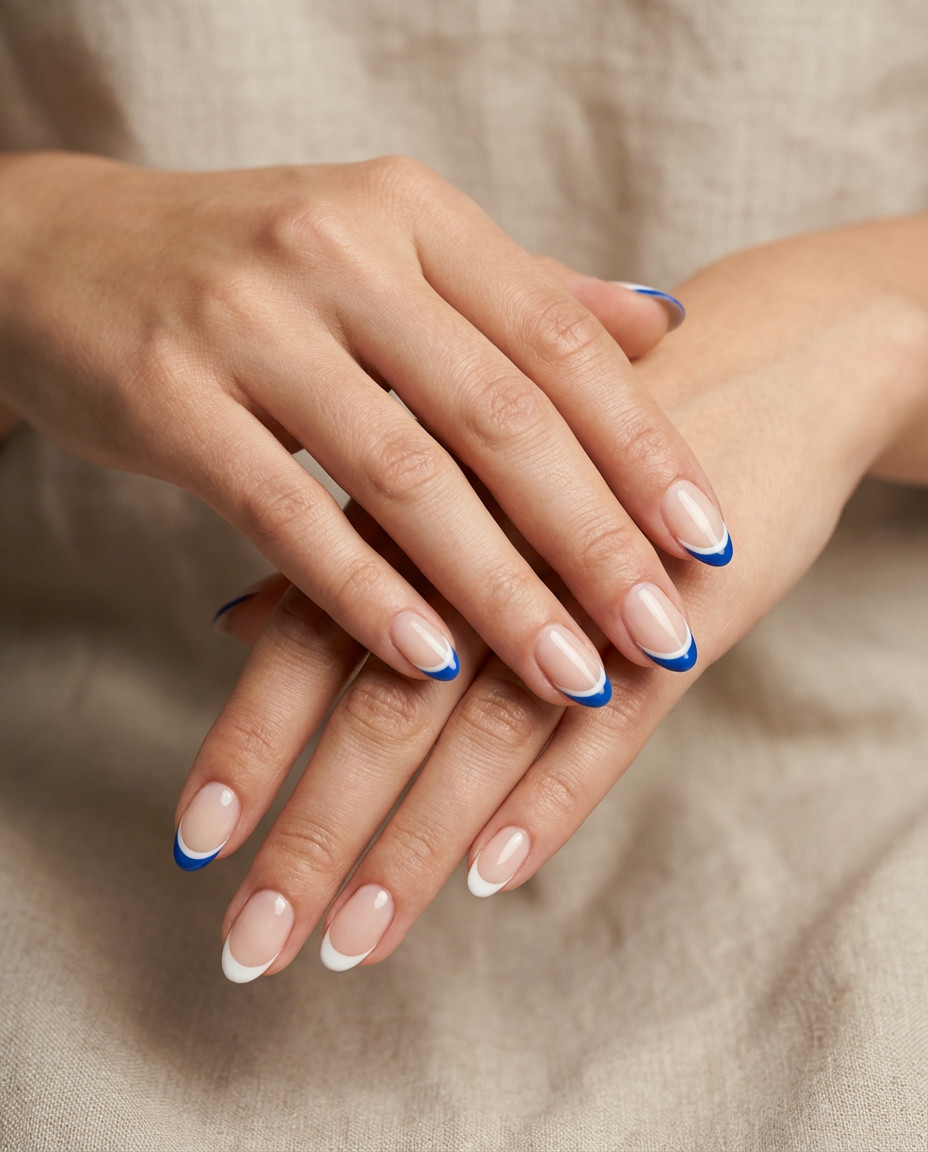Navy Blue Glitter Ombre Tips