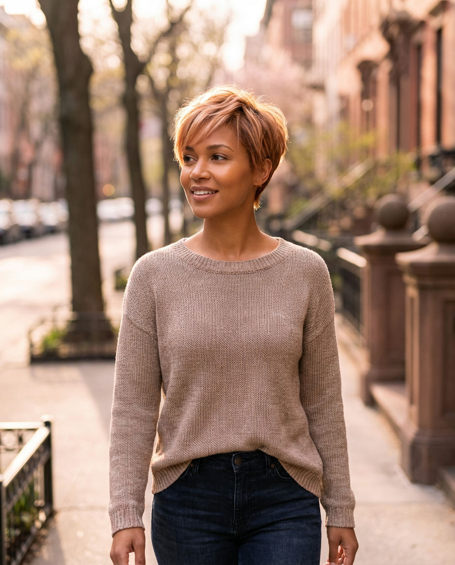Short Pixie Cut with Strawberry Blush Tones