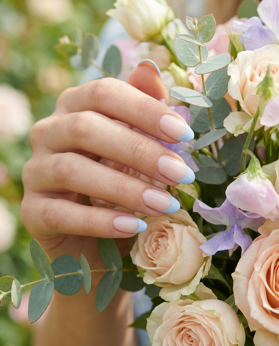 Denim Blue Short Squoval Tips
