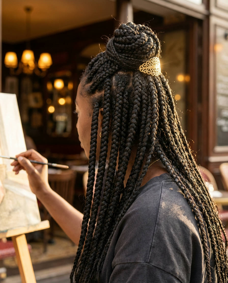 Micro Box Braids with Elegant Formal Styling