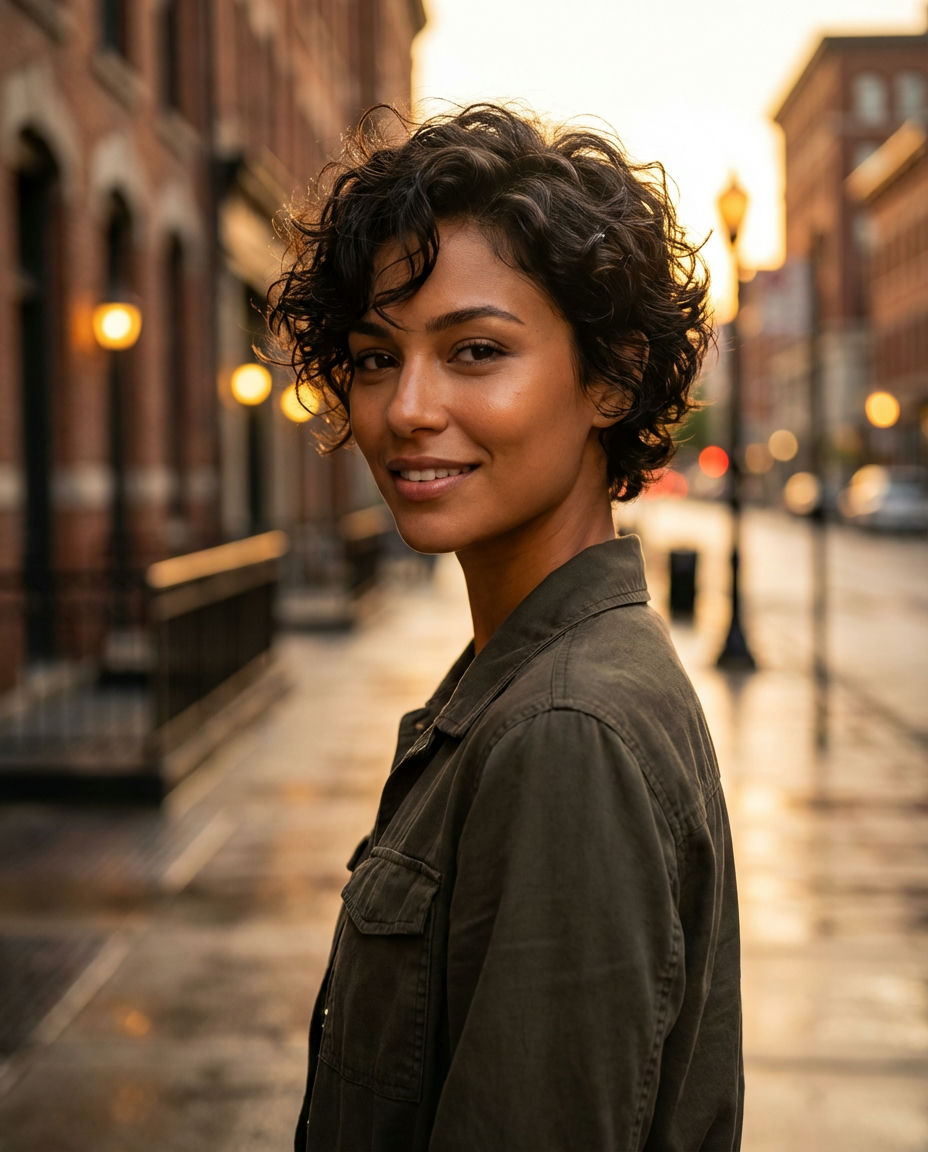 Asymmetrical Curly Bob with Side Part