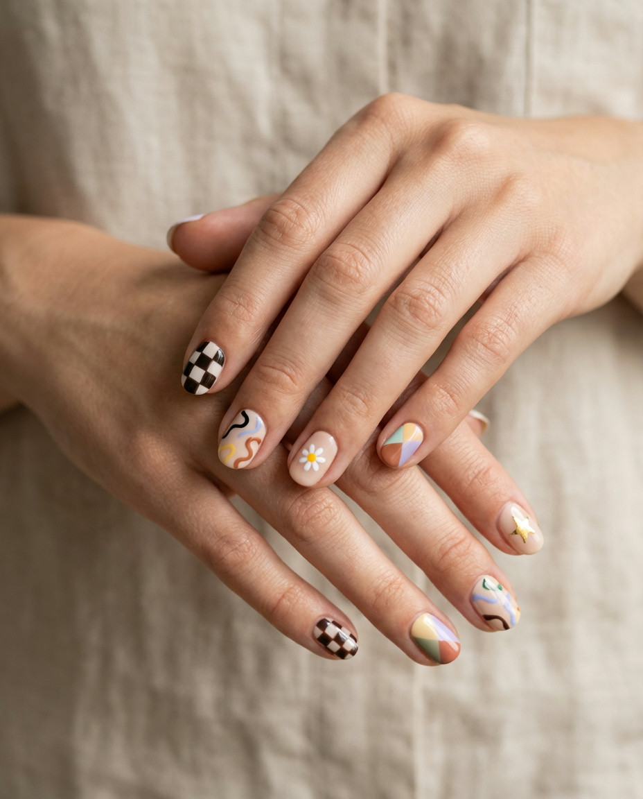 Animal Print Accent Short Nails