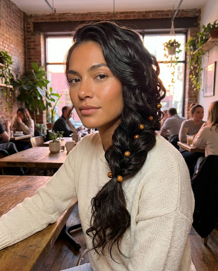 Deep Side Part with Bouncy Curls