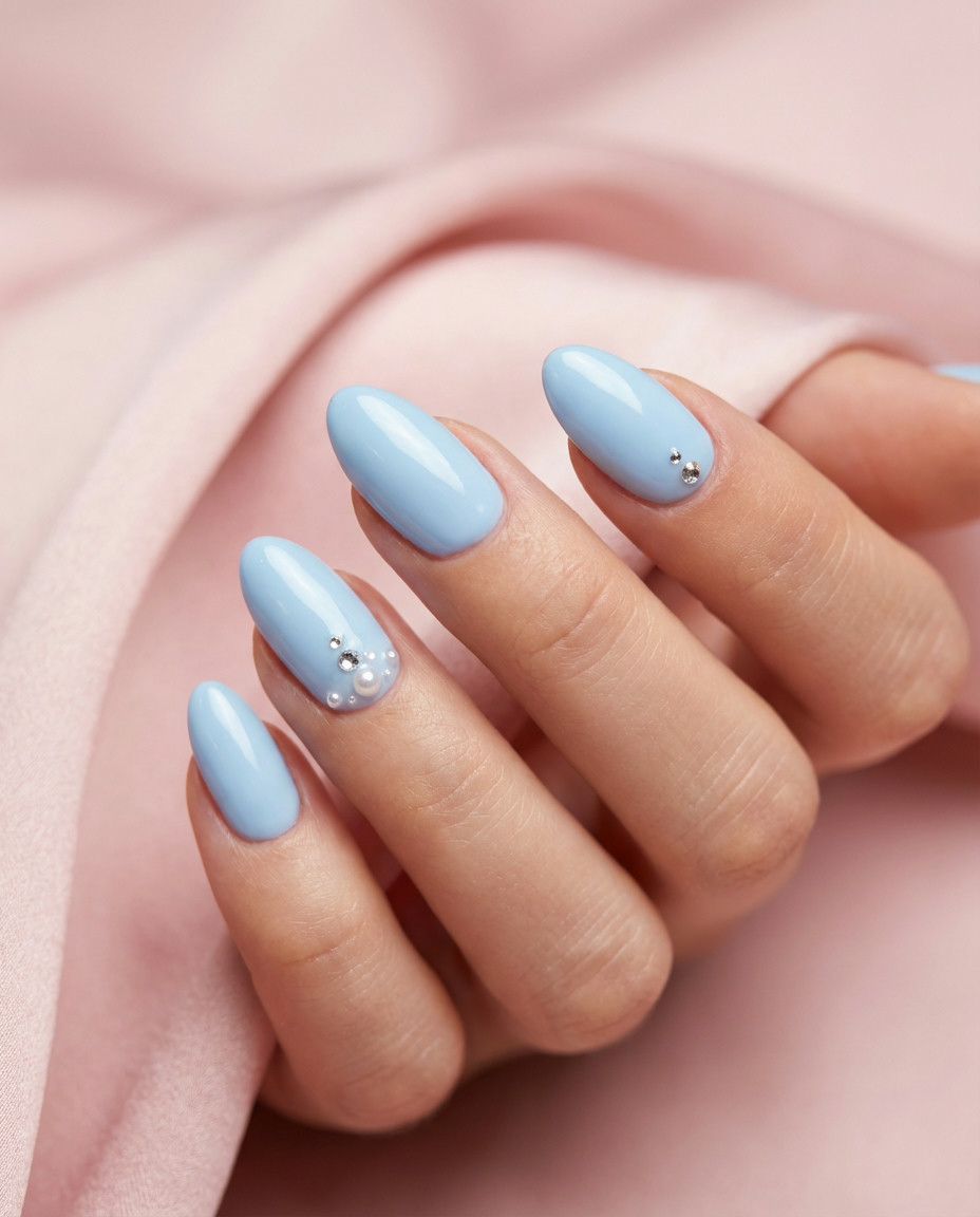 Frosted Baby Blue Ombre Coffin Nails White Tips