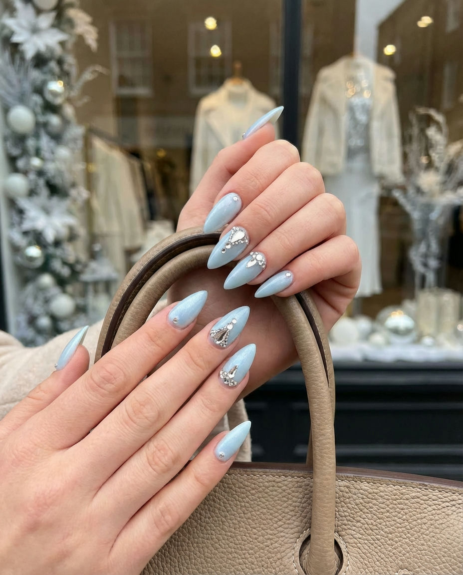 White Glitter Ombre Long Coffin