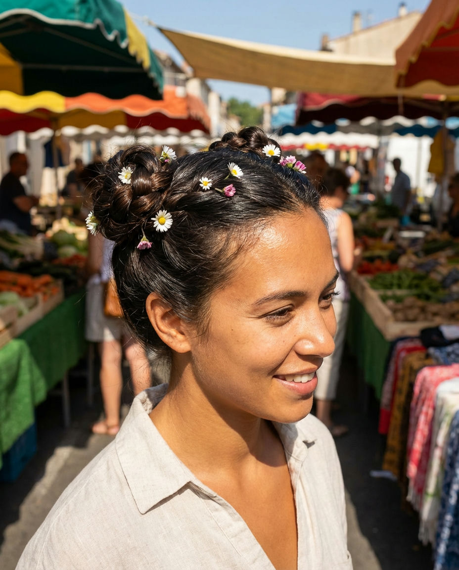 Playful Top Knots for Medium Hair