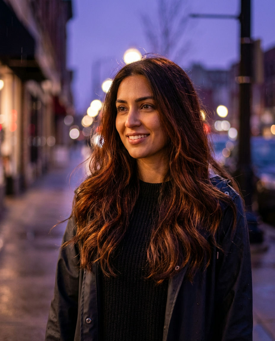 Rich Dark Brown Hair with Strategic Face-Framing Highlights