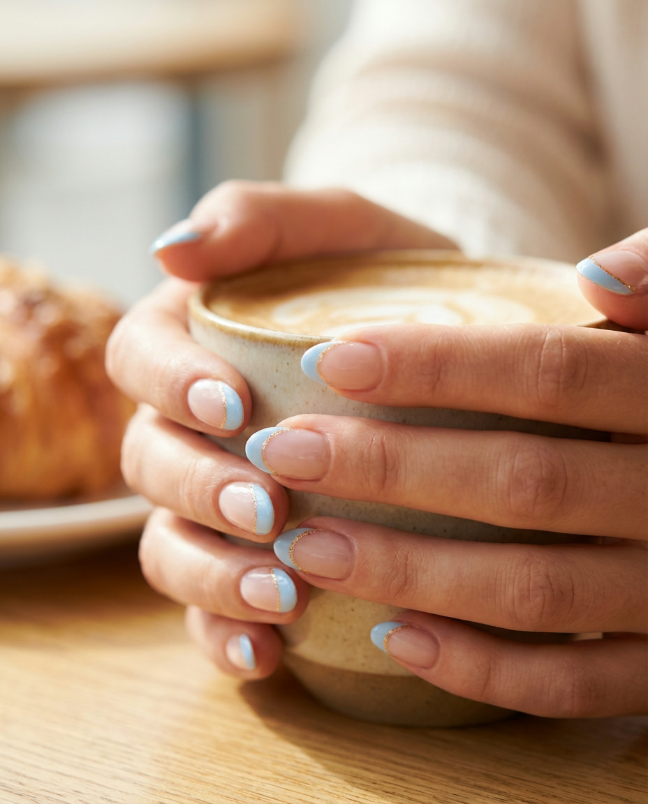 Graceful Baby Blue Chrome Nails a Mirror Shine