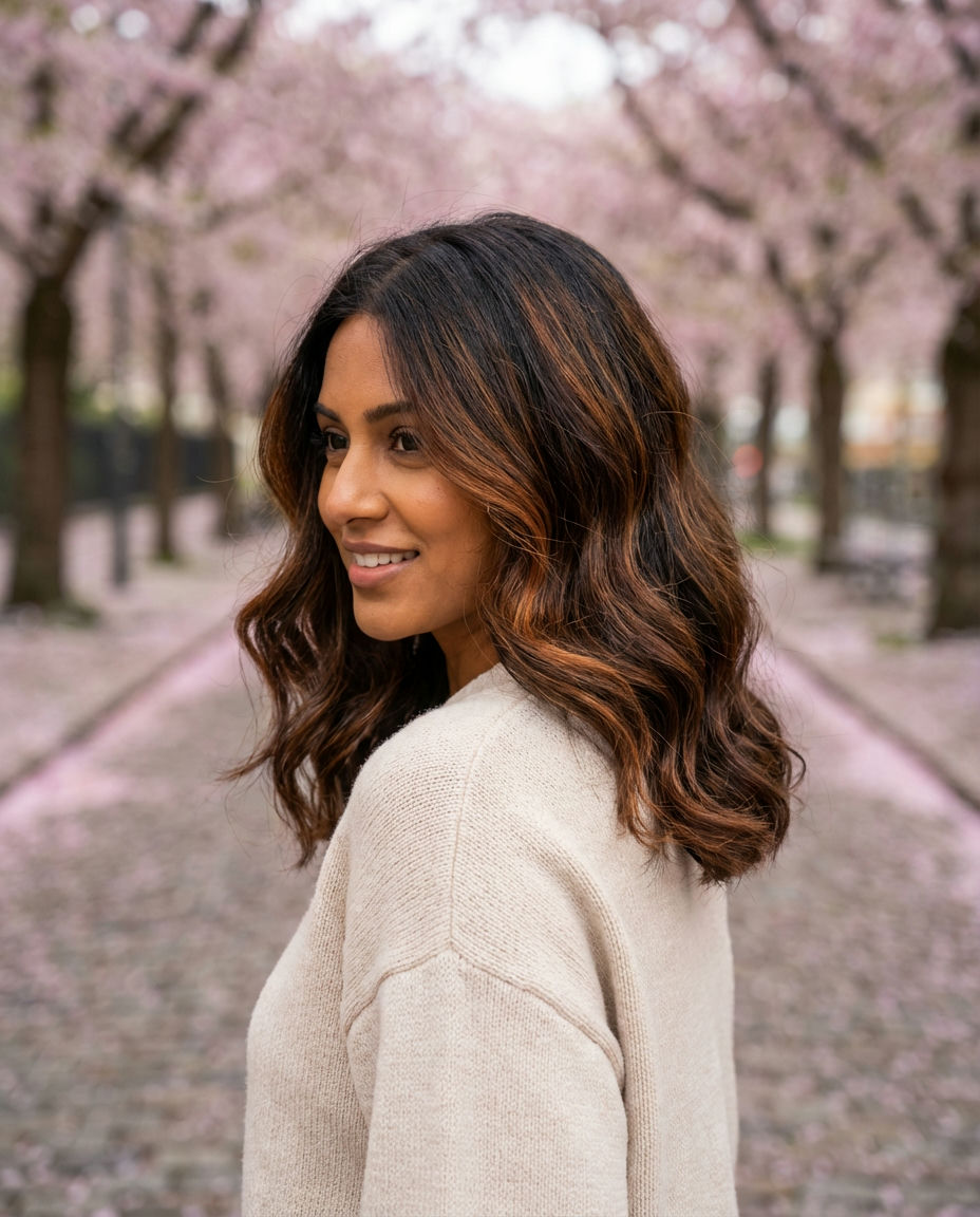 Chocolate Cherry Glam on Medium Brunette Cuts