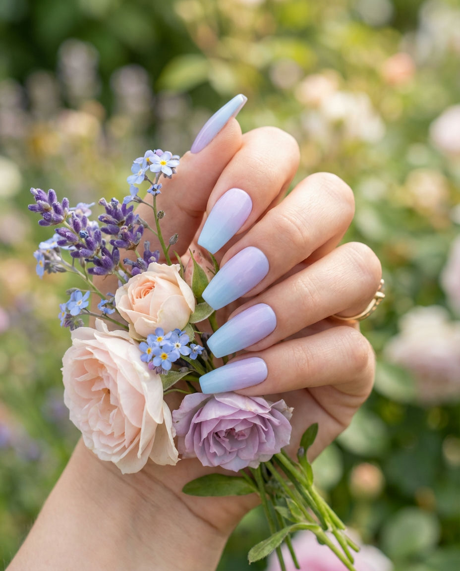 Ethereal Baby Blue Holographic Nails Opalescent Glow