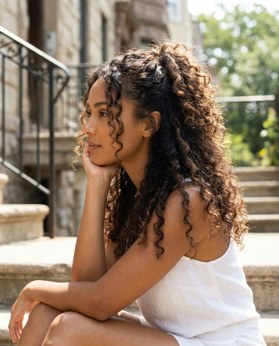 Top Knot with Cascading Curls