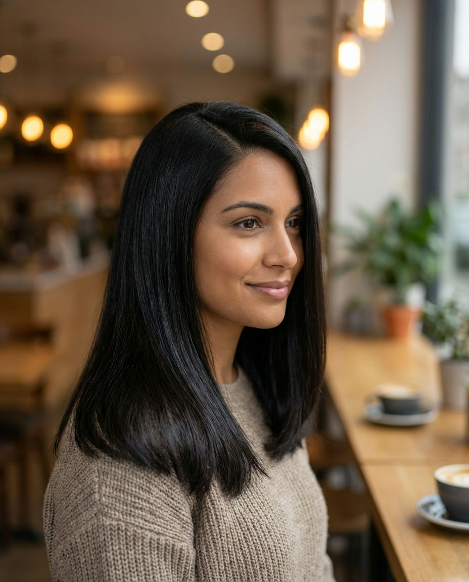 Deep Side Part with High Ponytail