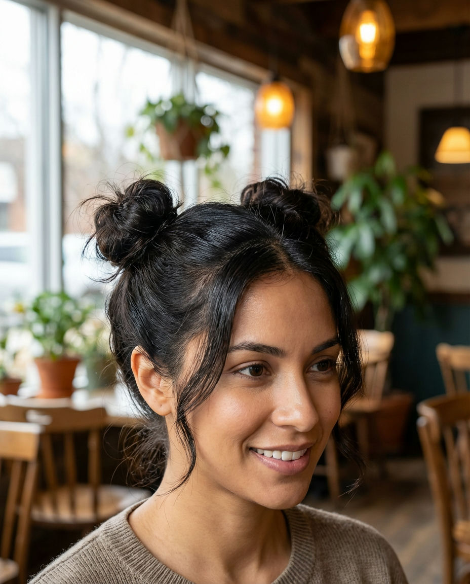 Textured Low Bun with Bangs