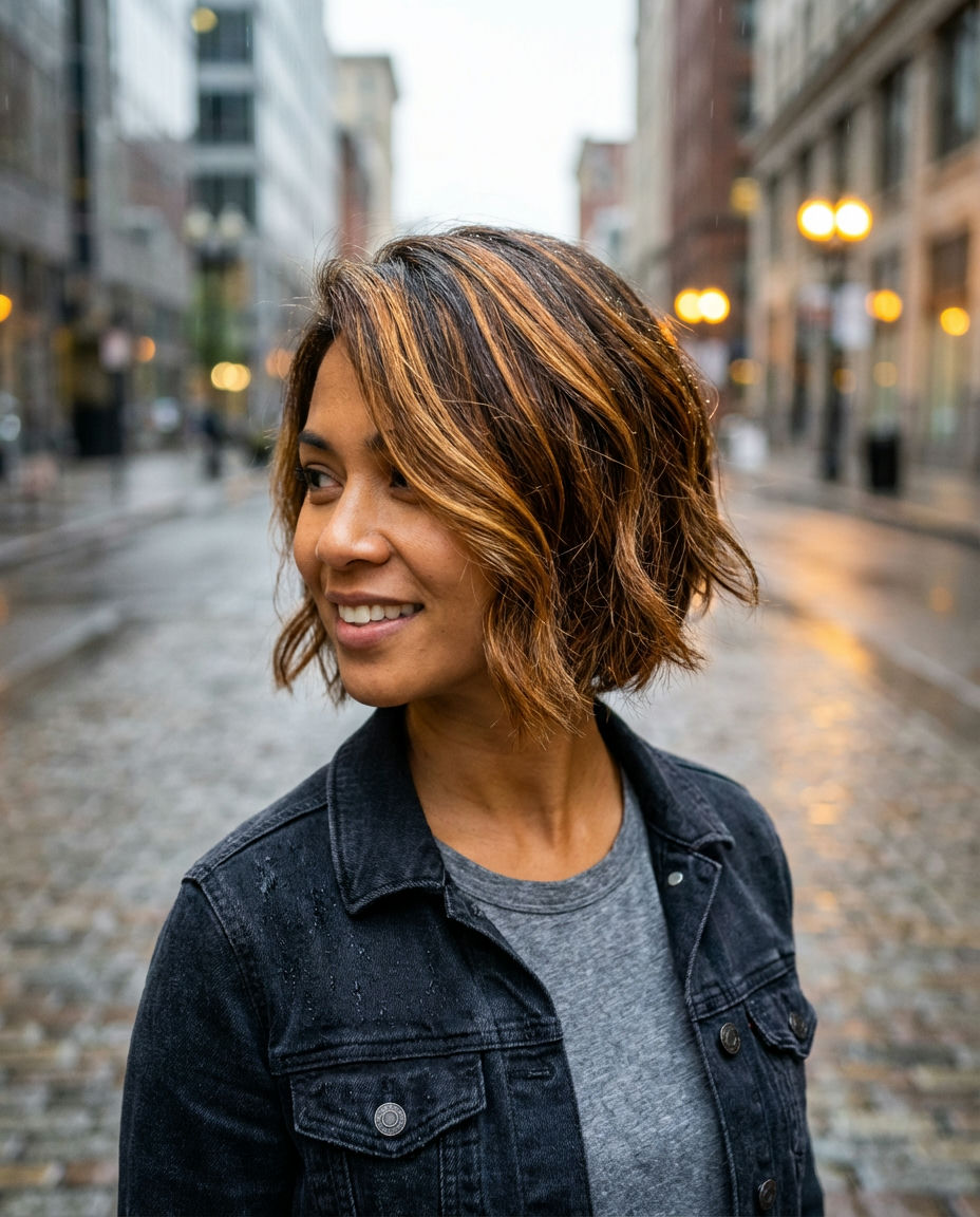 Dynamic Calico Highlights: Playful Short Bob Definition