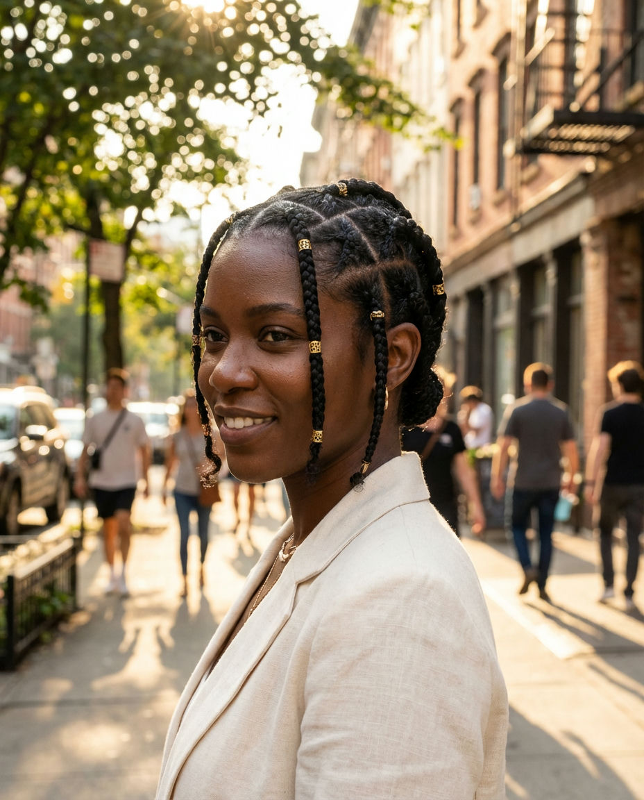 Short Cornrows with Bangs