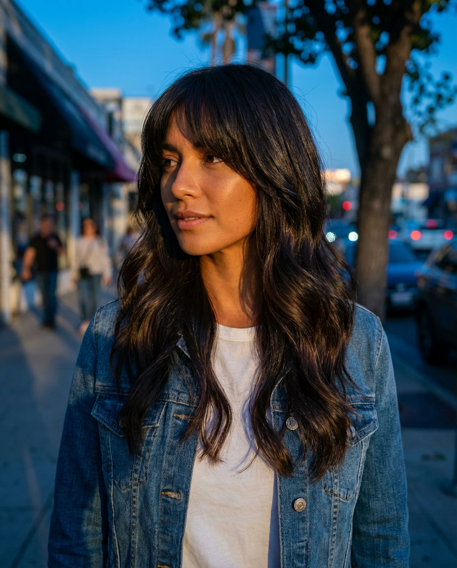 Chic Cascade with Curtain Bangs Long Hair