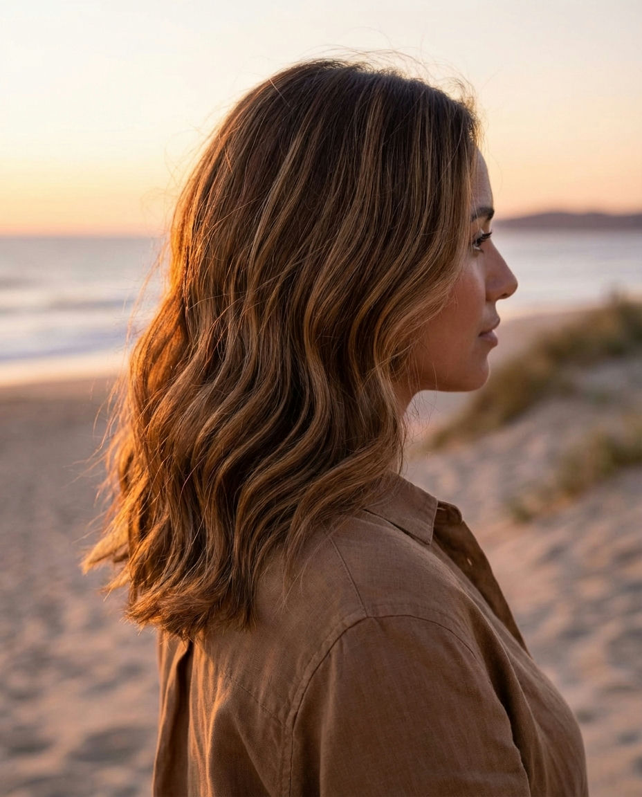 Subtle Honey Brown Highlights for Dark Hair