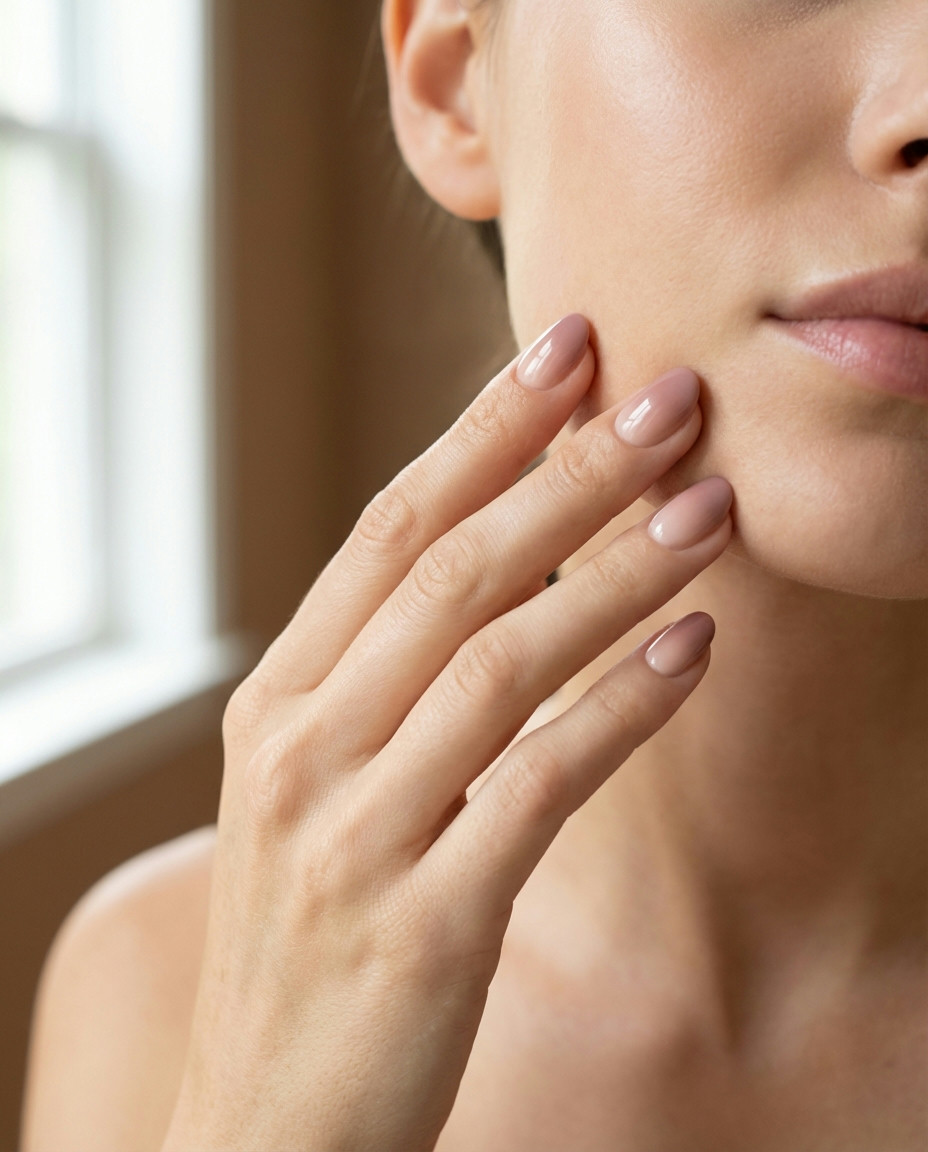 Peach Nude Half-Moon Manicure