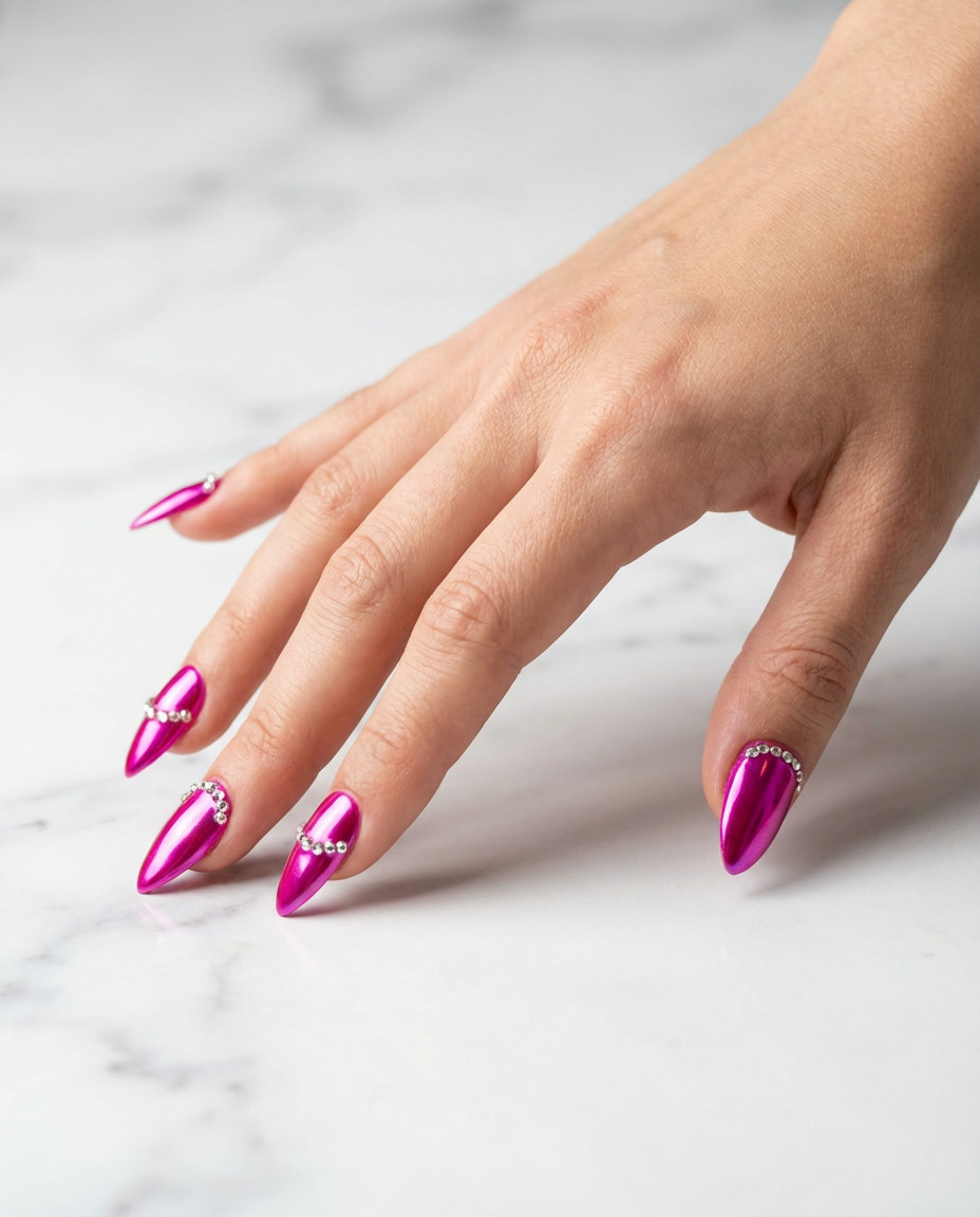 Rose Gold Chrome Coffin Nails