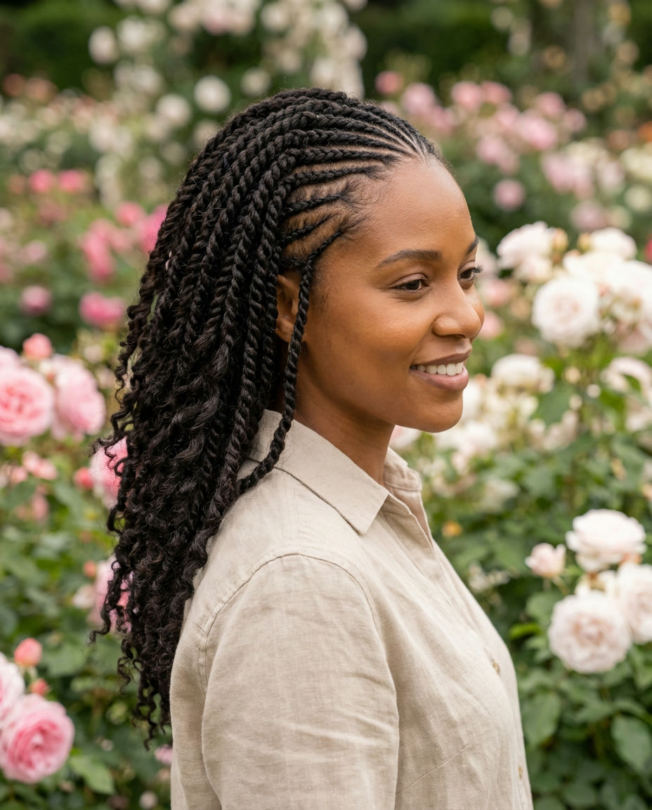 Sleek Low Bun with Cornrow Accents