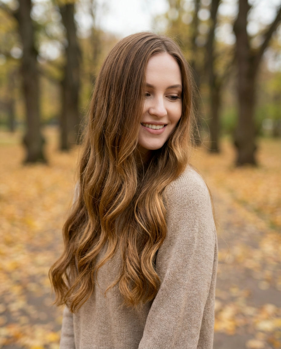 Warm Honey Brown Ombre on Long Hair