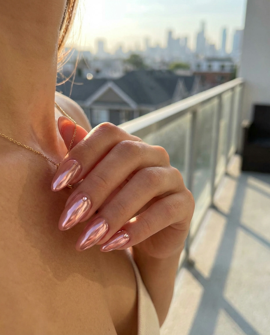 Pastel Pink Chrome Almonds