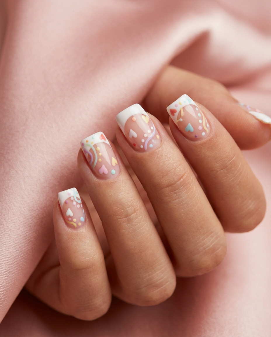 Playful Cute French Tip Acrylic with Subtle Shimmer