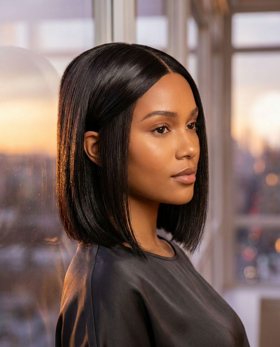 Angled Bob with Blunt Bangs