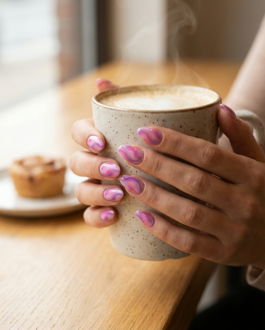 Rose Pink Aura Nails with Pearlized Sheen