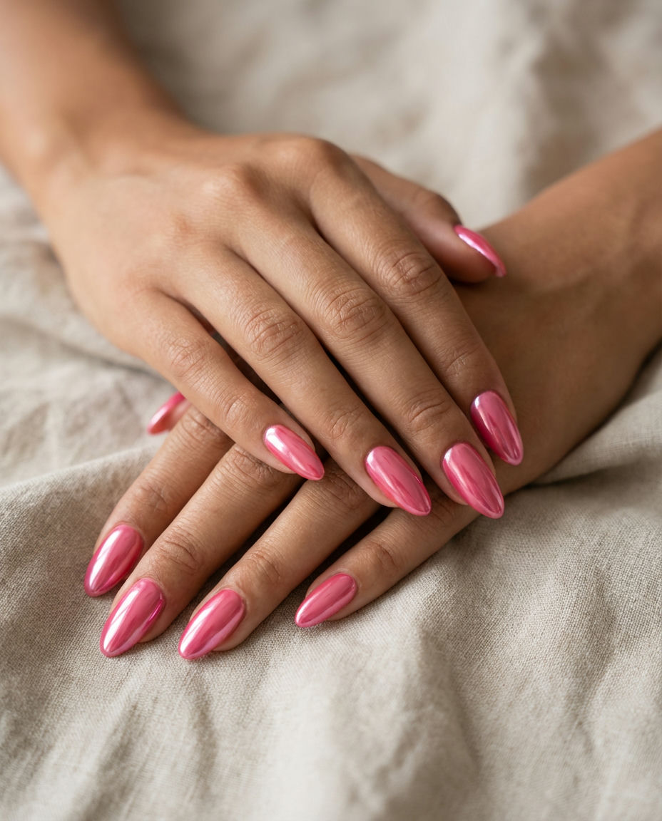 Peachy Pink Chrome Short Oval