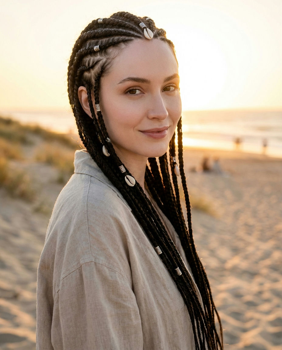 Dramatic Long Fulani Braids For Evening Glamour