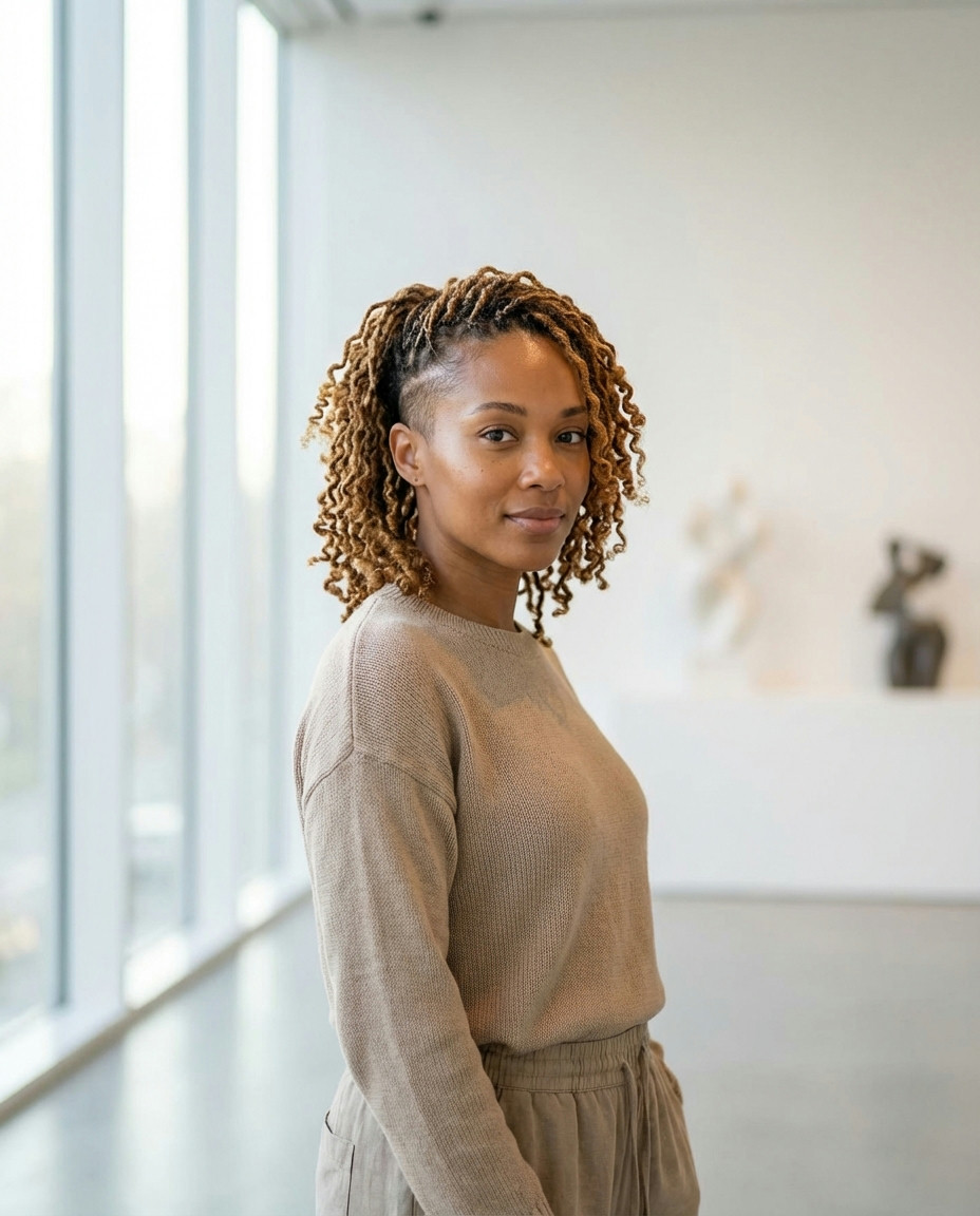 Side-Swept Locs with Accent Braid