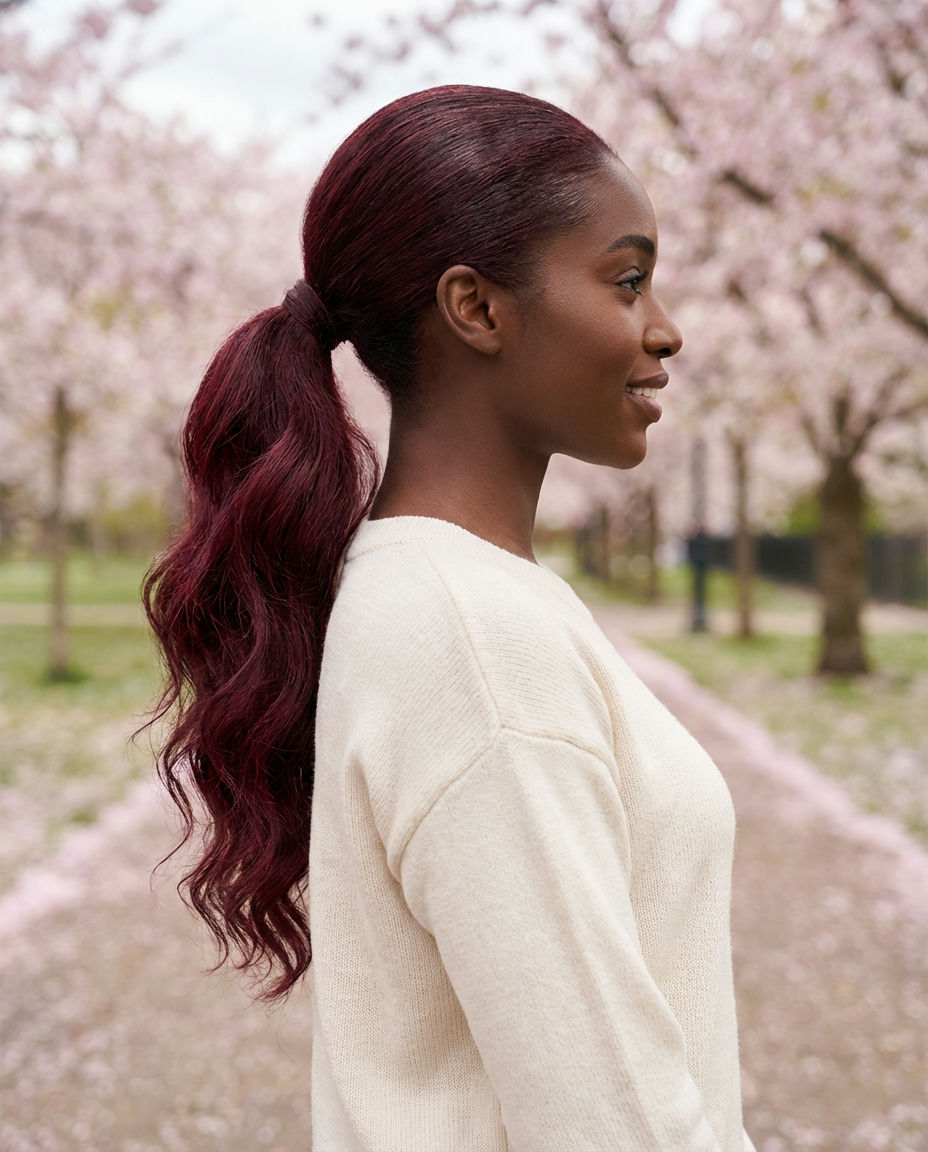 Long Curly Extensions with Deep Side Part