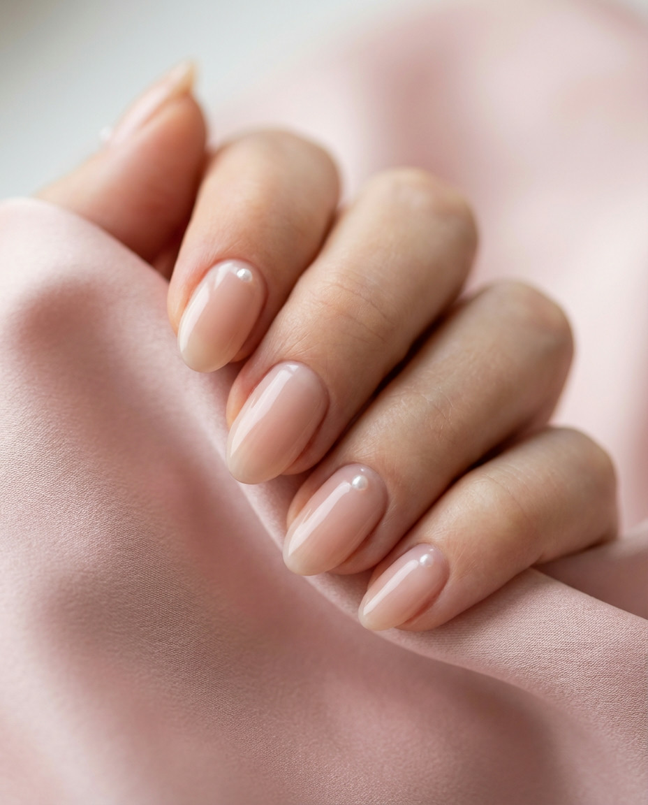 Timeless Nude Glossy Engagement Oval Nail Art