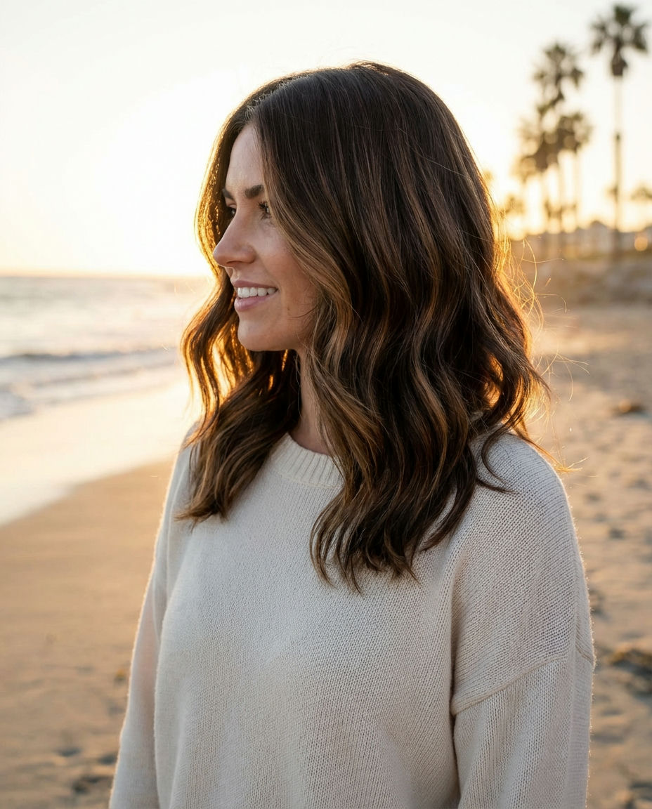 Sleek and Straight Brown Hair with Subtle Highlights