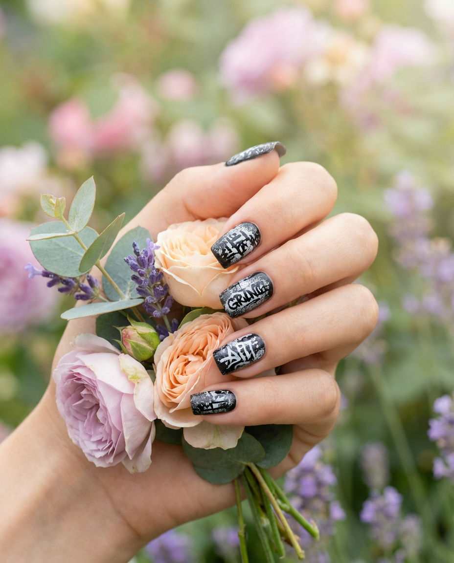 Acid Wash Denim Short Nails