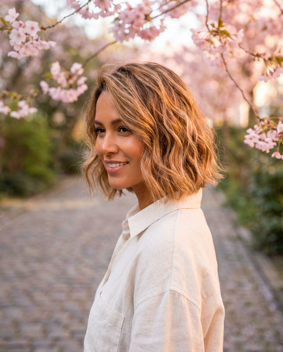 Caramel Blonde Inverted Bob