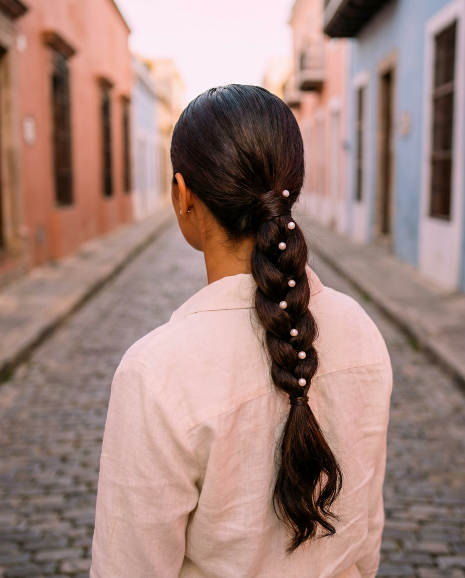 High Ponytail with Statement Braid and Side Bang