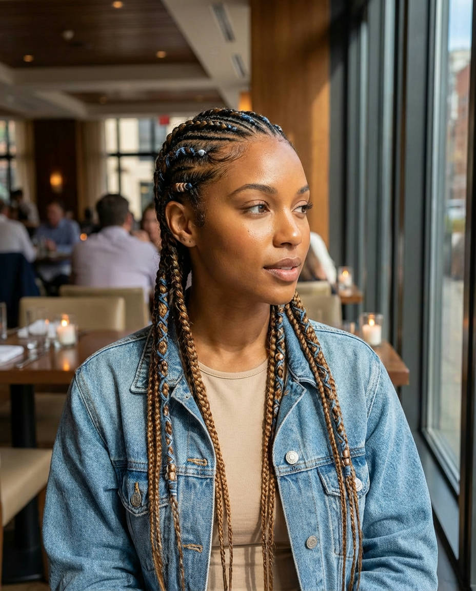 Side Cornrows with Box Braids