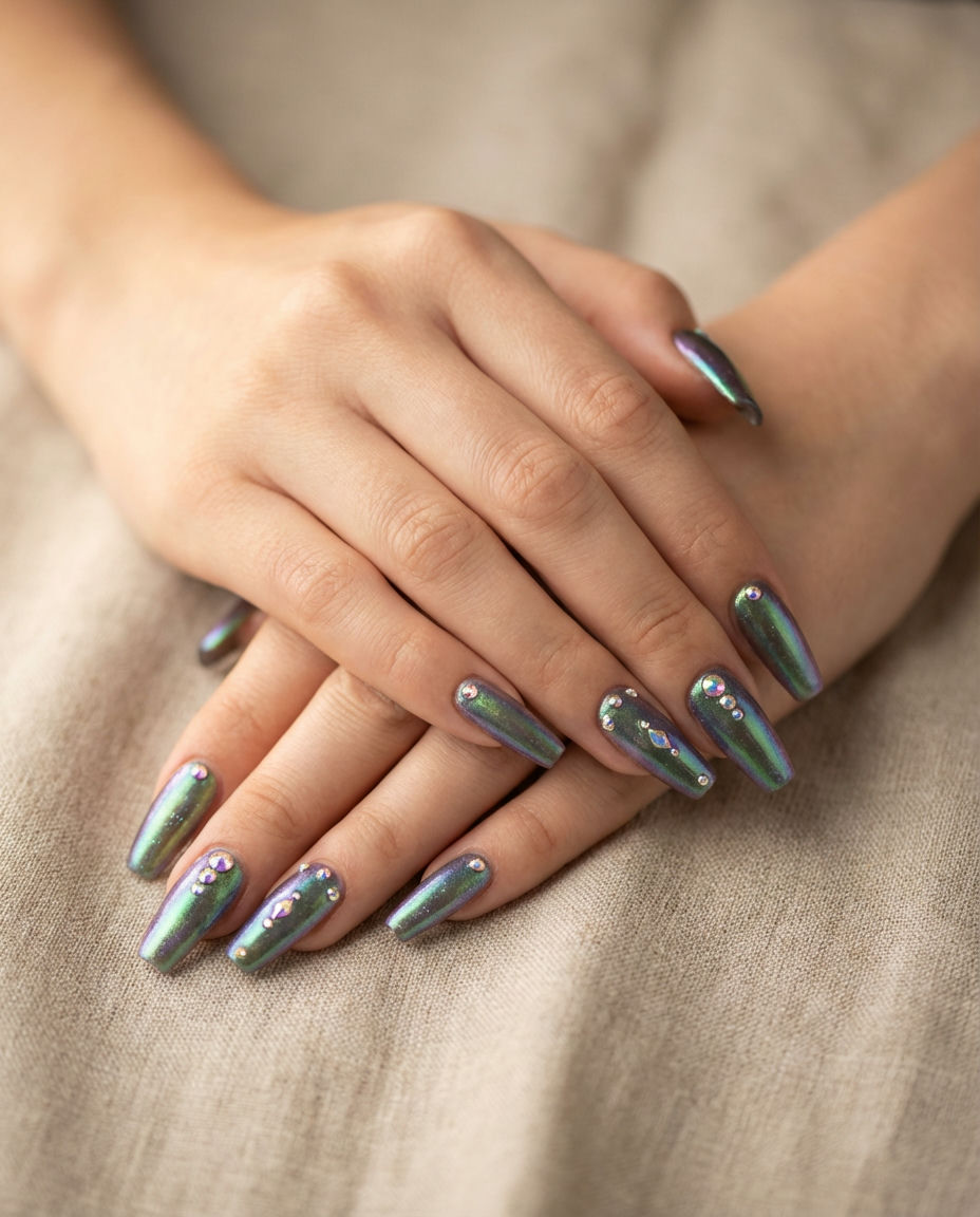 Pastel Chrome Almond Nails