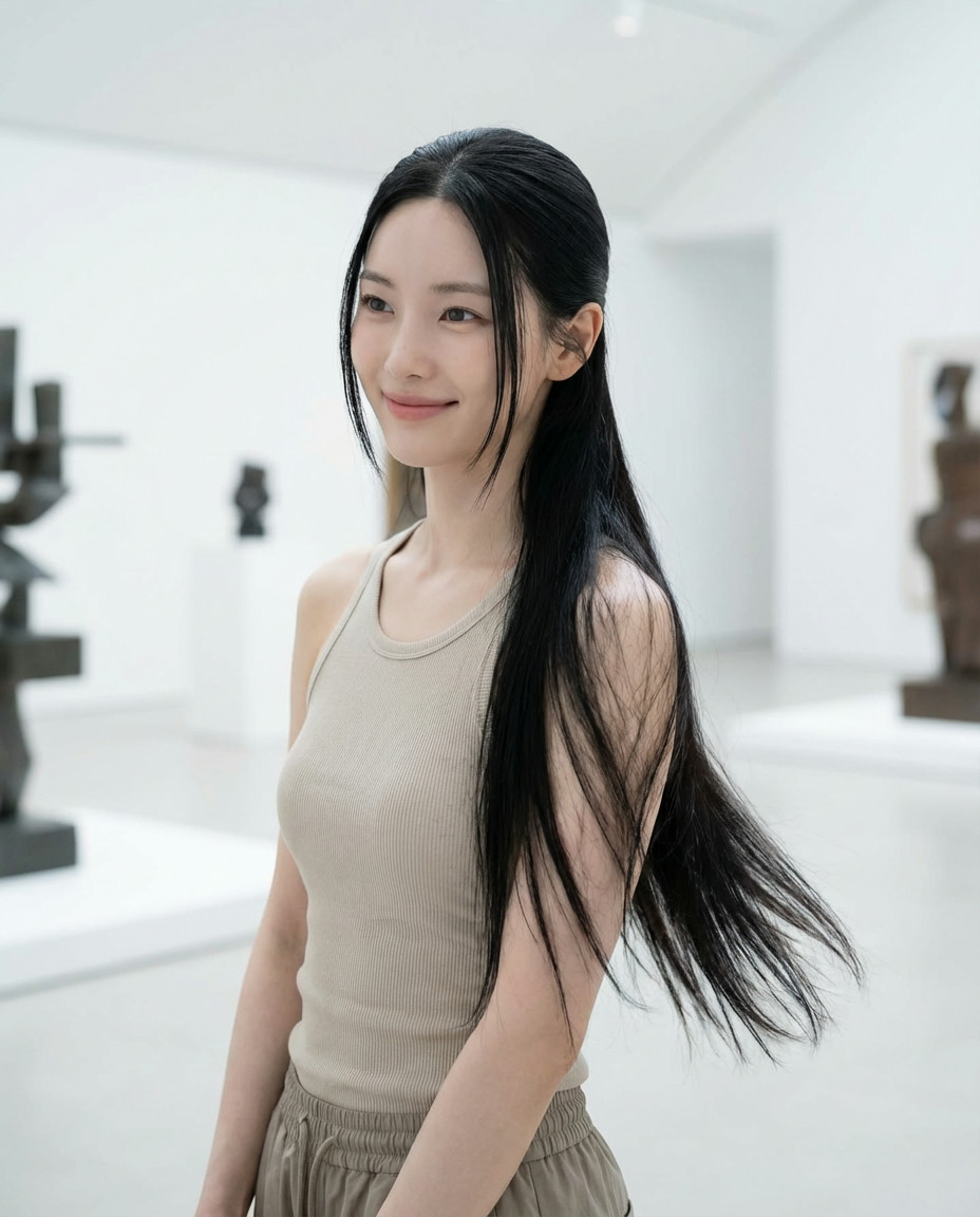 Micro Bangs with Sleek Midi Hair