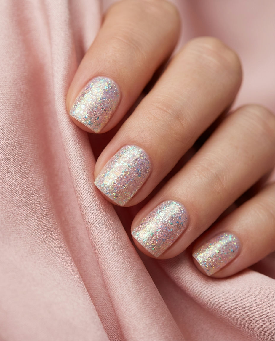 Iridescent Short Acrylics for Extra Sparkle