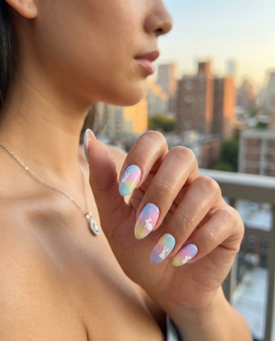 Geometric Bunny Outline Nails