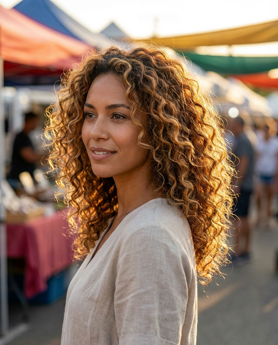 Calico Whirlwind Curls: Dynamic Color Placement